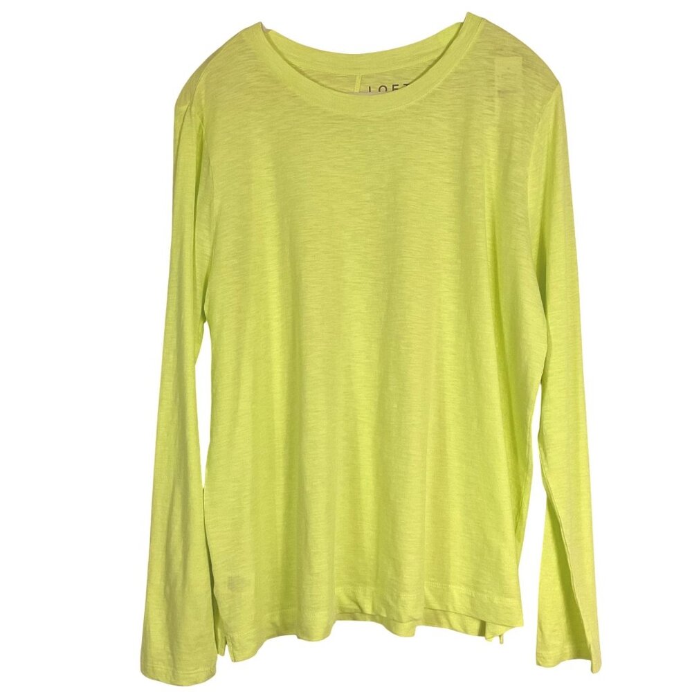 NWT LOFT long-sleeve t-shirt, XL, 100% Cotton, neon yellow/lime green
